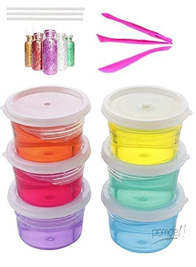 Promote Trader Combo of 6 Crystal Slime with Free Glitter and Clay Tools + Paper Straws for Kids Boys and Girls Age 3+ Years/Magic Mud Surprise Gift - Image 2